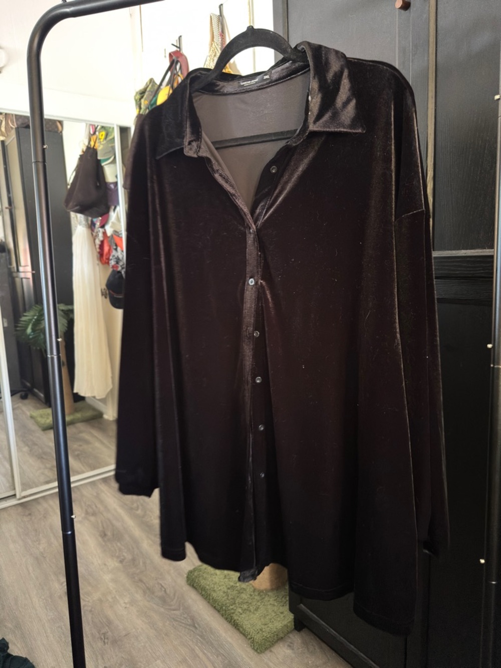 Women’s Velvet Button-Up Shirt - Black